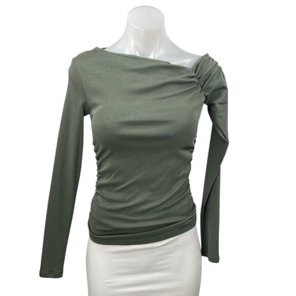 Zara Tops - NEW Zara Women's Olive Green Ruched One Shoulder Long Sleeve Blouse Top Size S